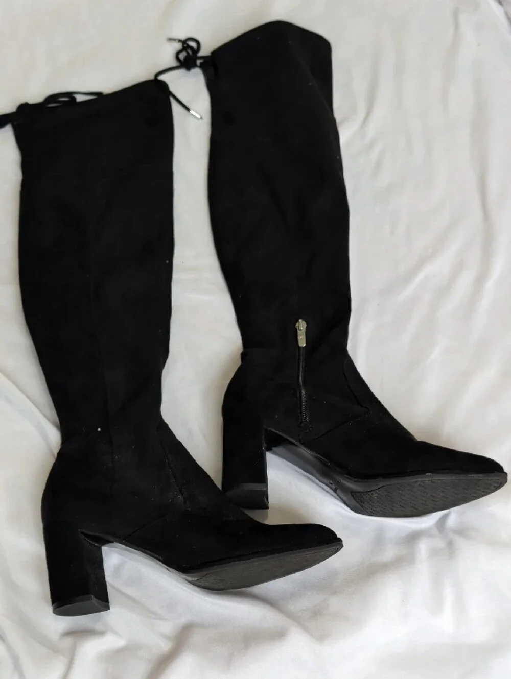 Marc Fisher Black Suede Over-the-Knee Block Heel Boots